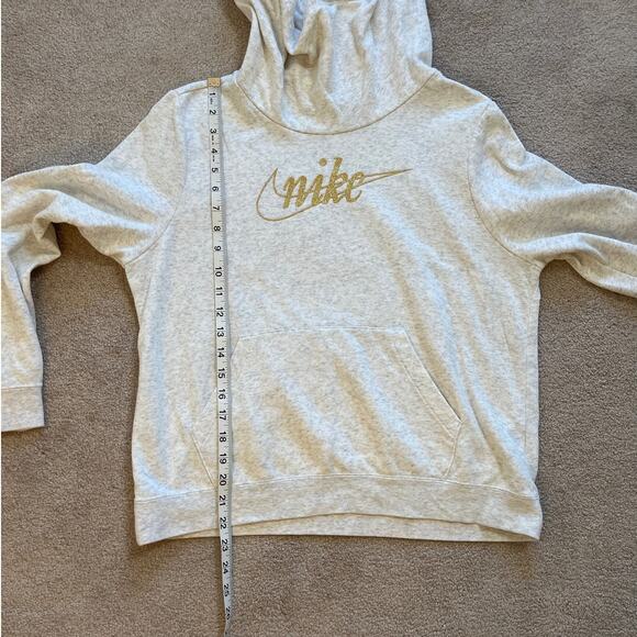 Nike Womens High Neck Gold Logo Hoodie Sweatshirt Size M Gray Fleece Athleisure - Picture 6 of 6